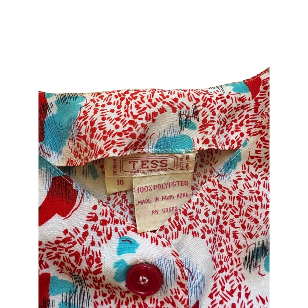 Tess Paris Milano Blouse Size 10 Made in Hong Kong Red Blue Abstract Print 80s‎ - Picture 6 of 7